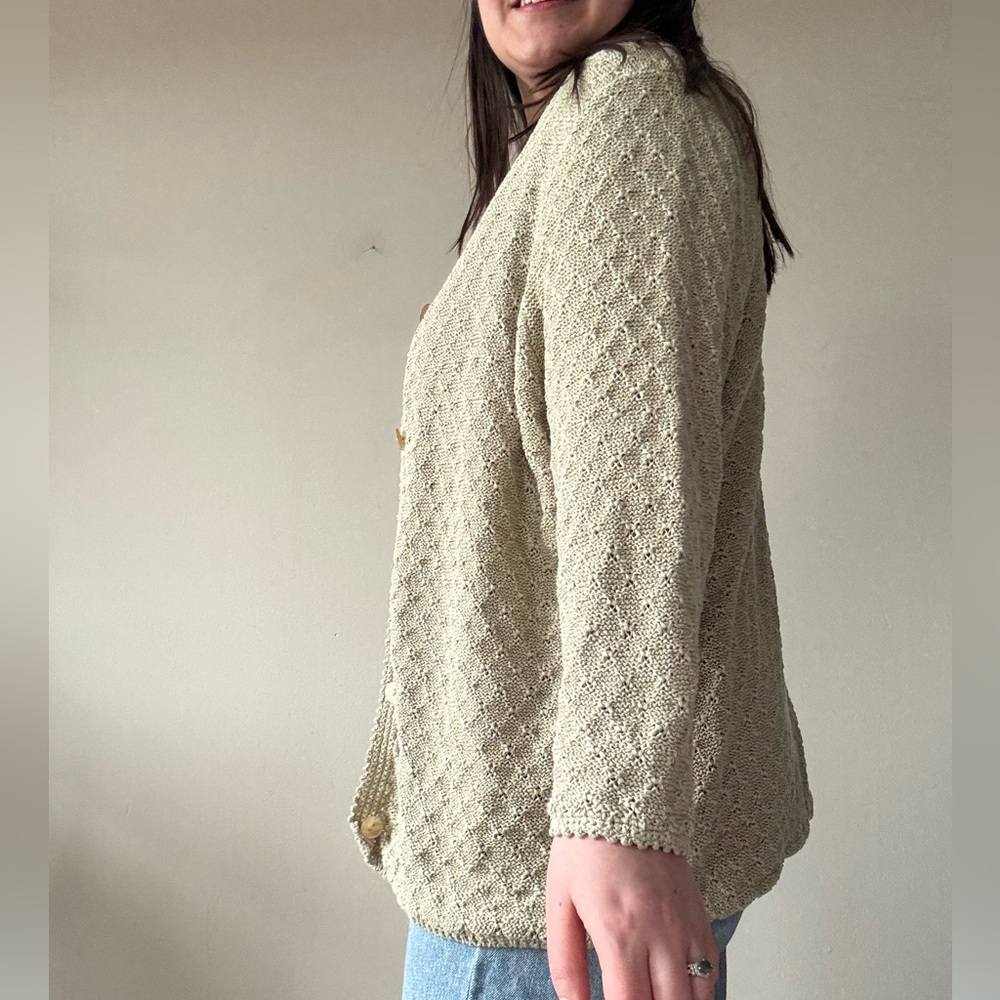 Kate Hill Olive Green Open-Stitch Button Cardigan - Picture 3 of 8